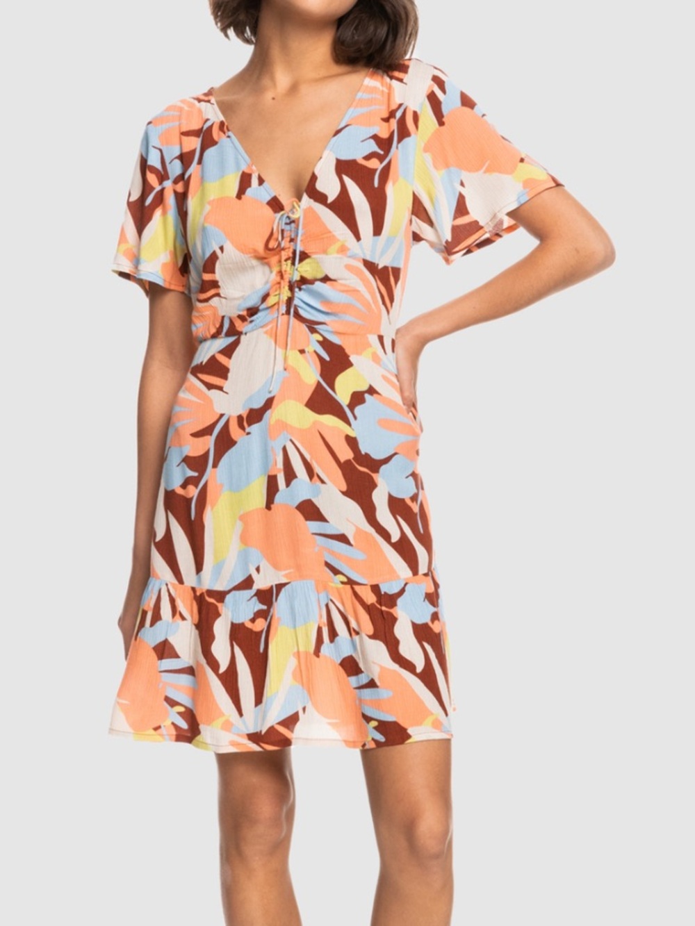 Roxy Tropical Print Tank Dress in Peach, Blue, Brown